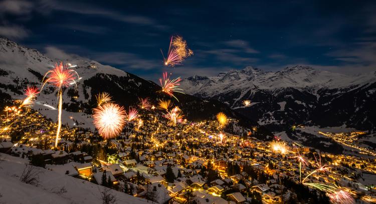 Fireworks in Verbier at New Year